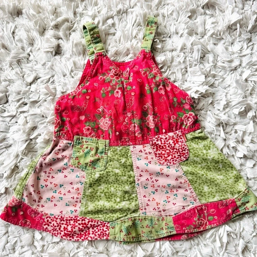 OILILY Corduroy floral patchwork toddler girls 2T dress vintage